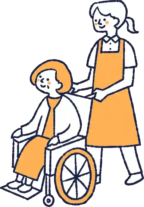 車椅子をおす介護職員のイラスト